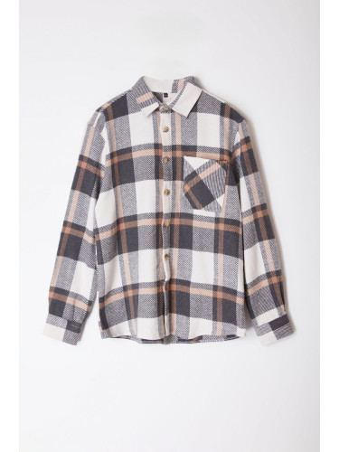 Trendyol Beige Unisex Regular Fit Winter Plaid Checked Lumberjack Jacket Shirt