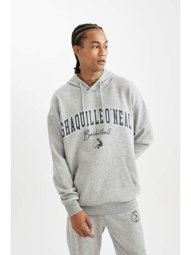 DEFACTO Fit Men's Gray Licensed Shaquille O'Neal Boxy Fit Hooded Sweatshirt