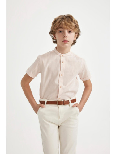 DEFACTO Boy's Stand Collar Linen Look Short Sleeve Shirt