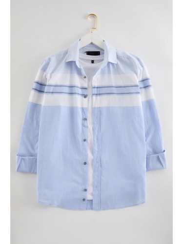 Trendyol Blue Slim Fit Striped Woven Shirt