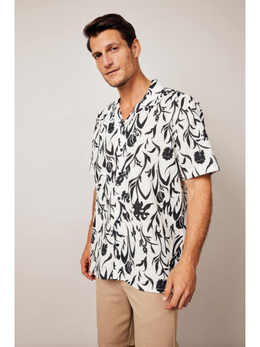 DEFACTO Patterned Linen Blend Short Sleeve Shirt