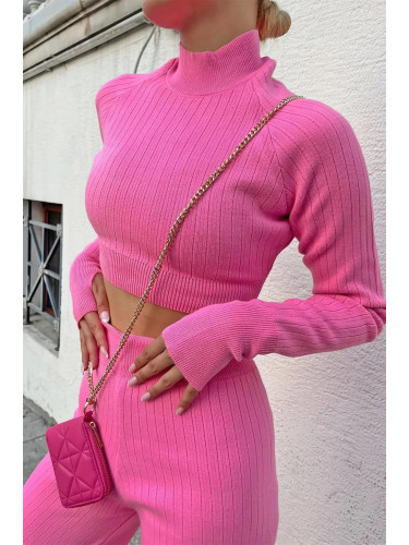 95346 Dewberry Fisherman Crop Knitwear Suit-PINK