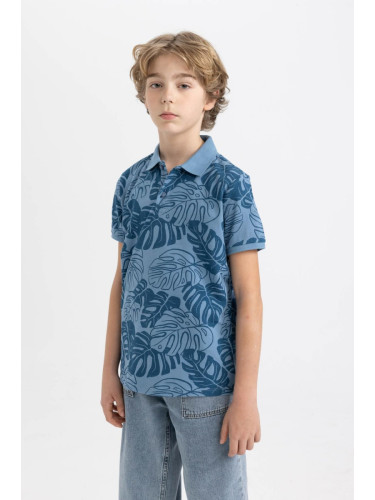 DEFACTO Boy's Patterned Pique Short Sleeve Polo T-Shirt