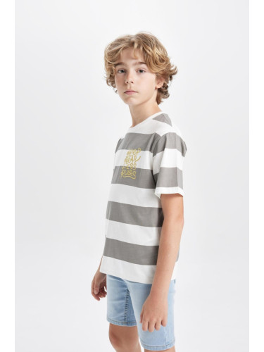 DEFACTO Boy's Crew Neck Printed Short Sleeve T-Shirt