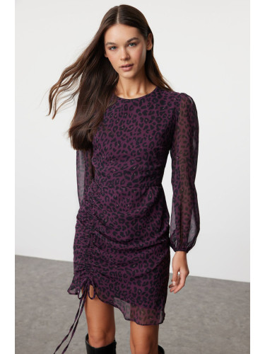 Trendyol Burgundy Floral Woven Winter Dress