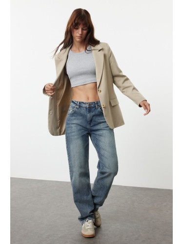 Trendyol Blue More Sustainable Faded Effect Vintage Regular Waist Straight Jeans