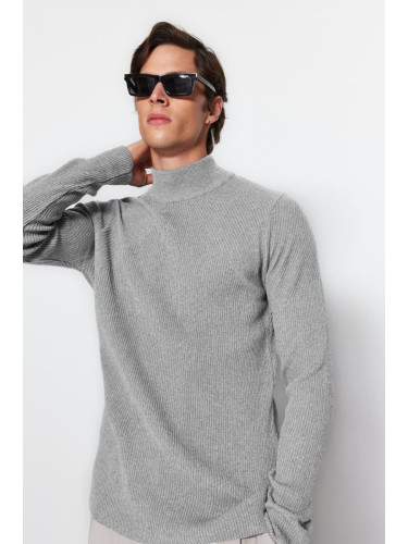 Trendyol Open Unisex Fitted Cotton Half Turtleneck Plain Knit Sweater