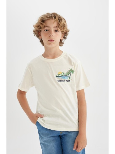 DEFACTO Boy's Crew Neck Embroidered Short Sleeve T-shirt