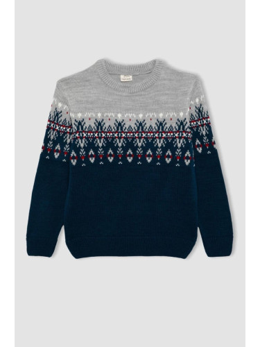 DEFACTO Boy's New Year's Themed Crew Neck Sweater