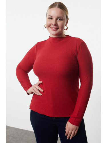 Trendyol Curve Red Foam Knit Plus Size Blouse