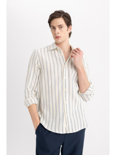 DEFACTO Regular Fit Polo Neck Long Sleeve Striped Shirt