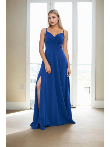 74886 Dewberry Rope Strap Slit Evening & Graduation Dress-BLUE