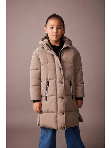 DEFACTO Girl's Water Repellent Plush Lining Long Coat