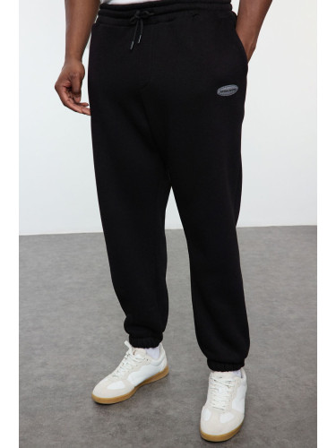 Trendyol Plus Size Black Oversize/Wide Cut Pocket Labeled Sweatpants