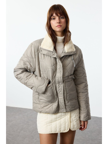 Trendyol Grey Regular Fit Stand Collar Quilted Coat