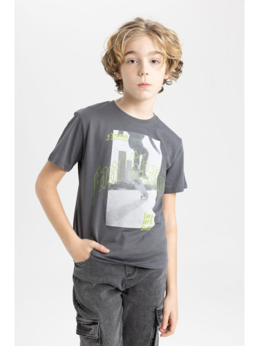 DEFACTO Boys' Crew Neck Printed Short Sleeve T-Shirt