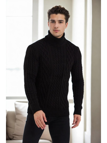 87325 Dewberry Mens Knitted Patterned Sweater-BLACK