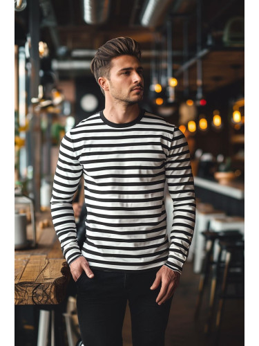 Trendyol Black Oversize/Wide Cut Striped Crew Neck Long Sleeve Cotton T-Shirt