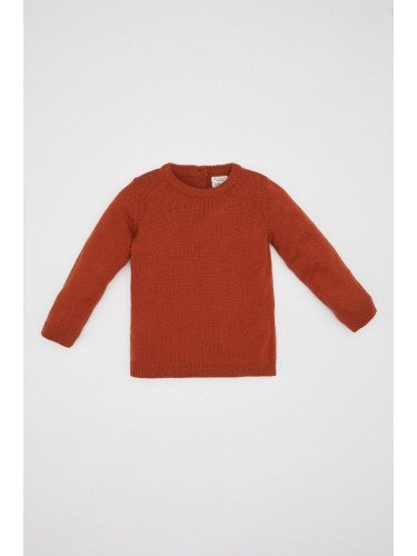 DEFACTO Baby Boy Dark Orange Crew Neck Basic Plain Knitwear Sweater