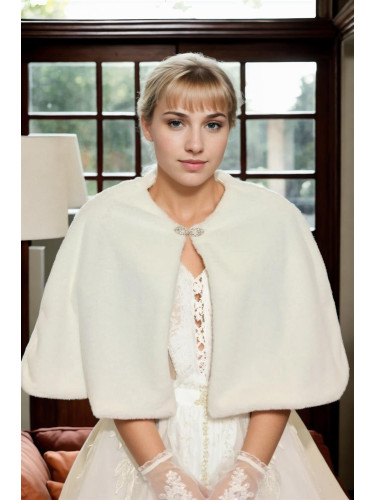 61601 Dewberry Long Brooch Bridal Bolero Shawl-WHITE