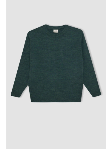 DEFACTO Boy Khaki Crew Neck Basic Plain Knitwear Sweater