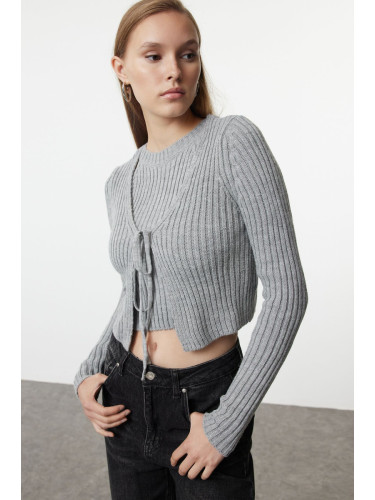 Trendyol Gray Crop Blouse-Cardigan Set Knitwear Cardigan