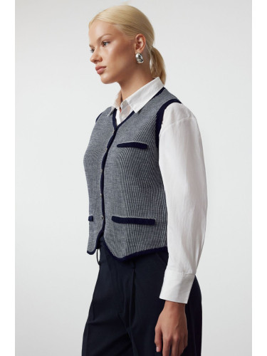 Trendyol Navy Blue Striped Buttoned Fitted Vest