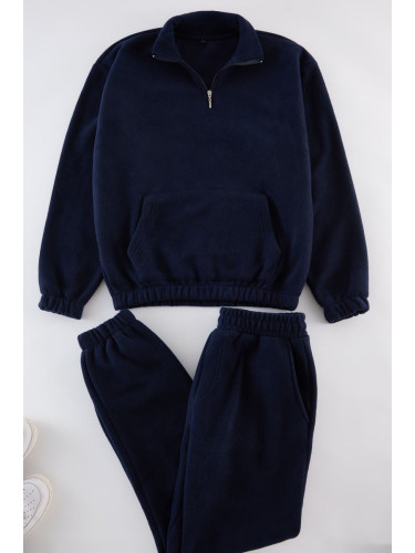 Trendyol Navy Blue Oversize/Wide Cut Basic Tracksuit Set