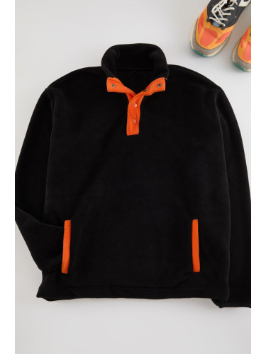 Trendyol Black Stand Collar Color Blocked Fleece Sweatshirt