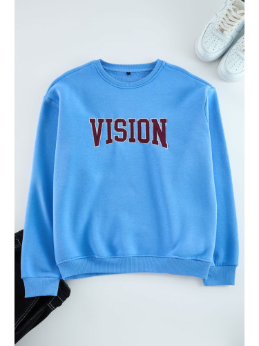 Trendyol Blue Unisex Oversize/Wide Cut Embroidered Fleece Sweatshirt