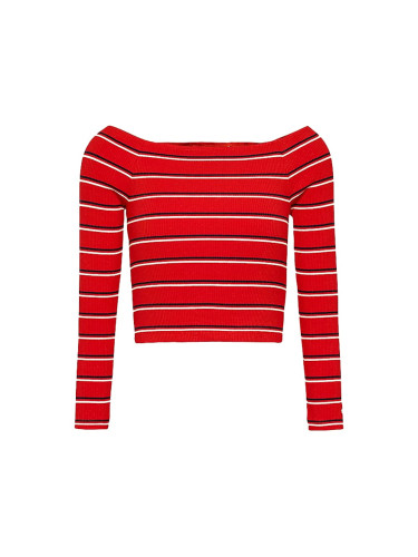 Tommy Jeans Top - TJW SKINNY OFF SHOULDER STRIPE red