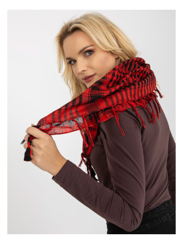 Red and black scarf with fringe