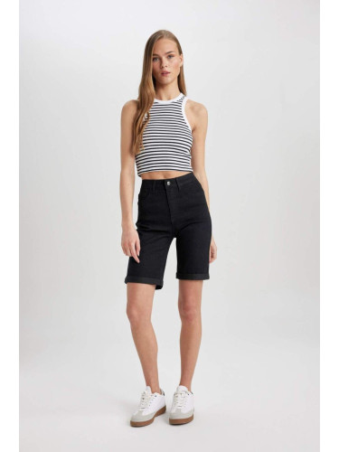 DEFACTO Normal Waist Fold Leg Jean Bermuda Shorts