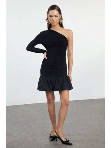 Trendyol Black Single Sleeve Balloon Skirt Detail Woven Stylish Mini Evening Dress
