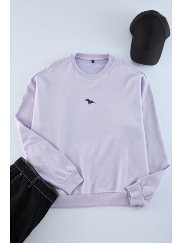 Trendyol Lilac Oversize/Wide Cut Polar Fleece Inside Dinosaur Embroidered Sweatshirt