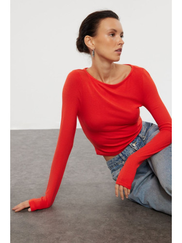 Trendyol Red Boat Neck Slim/Fitting Regular Length Knitted Blouse