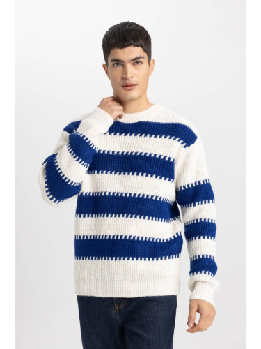 DEFACTO Relax Fit Patterned Crew Neck Sweater