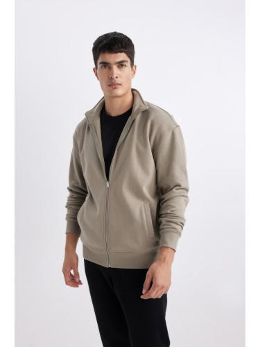 DEFACTO Comfort Fit Stand-up Collar Zippered Sweatshirt