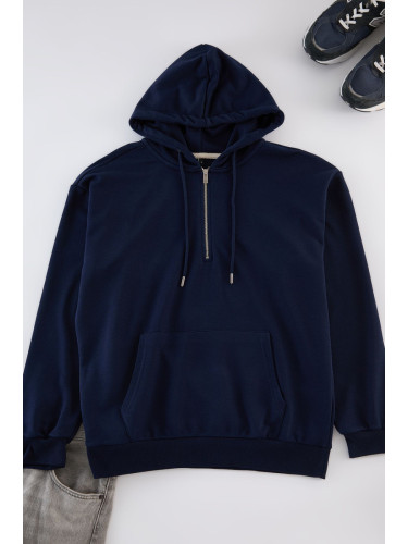 Trendyol Navy Blue Basic Oversize/Wide Cut Zippered Sweatshirt