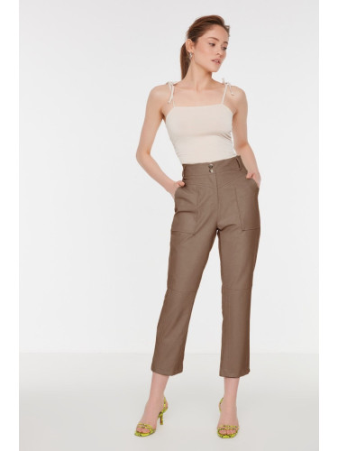 Trendyol Light Brown Cigarette Woven Faux Leather Trousers