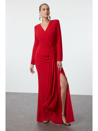 Trendyol Red Double Breasted Crepe Woven Long Elegant Evening Dress