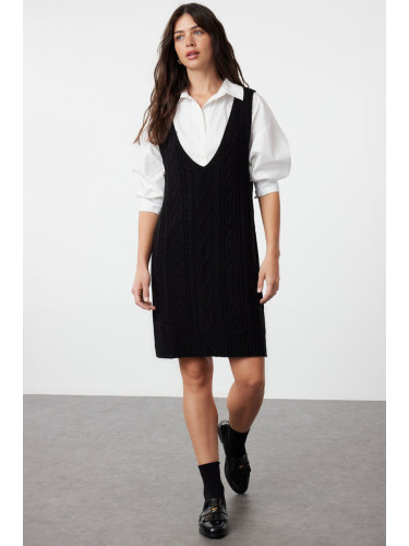 Trendyol Black Hair Braided Knitwear Gilet Dress