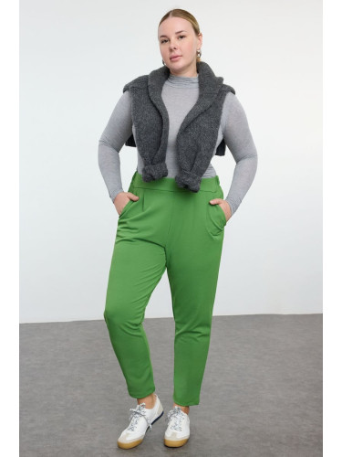 Trendyol Curve Green Carrot Fit Knitted Plus Size Trousers