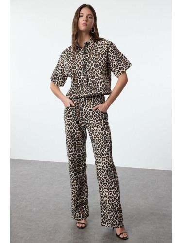 Trendyol Multicolored Leopard Patterned High Waist Wide Leg Jeans