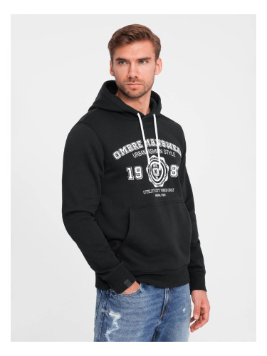 Ombre Men's kangaroo hoodie with college style print - black