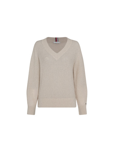 Tommy Hilfiger Sweater - TEXTURED STITCH V-NK SWEATER LS beige