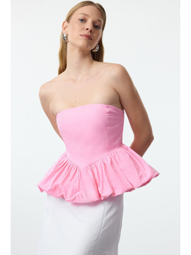 Trendyol Pink Strapless Balloon Woven Blouse