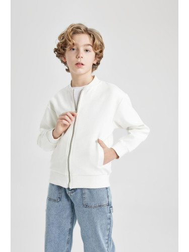 DEFACTO Boys College Collar Zipper Closure Double Pocket Seasonal Light Bomber Cardigan