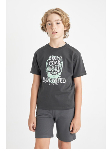 DEFACTO Boy's Crew Neck Printed Short Sleeve T-Shirt