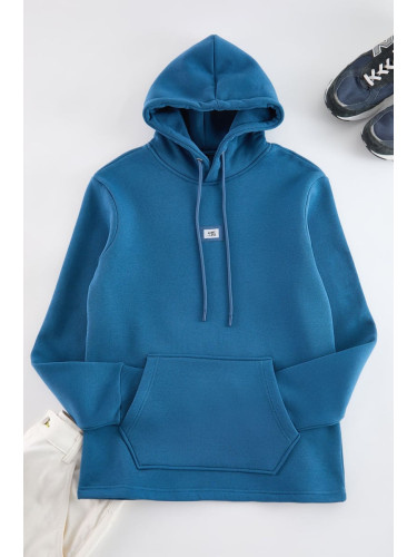 Trendyol Indigo Regular/Normal Cut Labeled Pocket Inside Polar Fleece Cotton Thick Sweatshirt